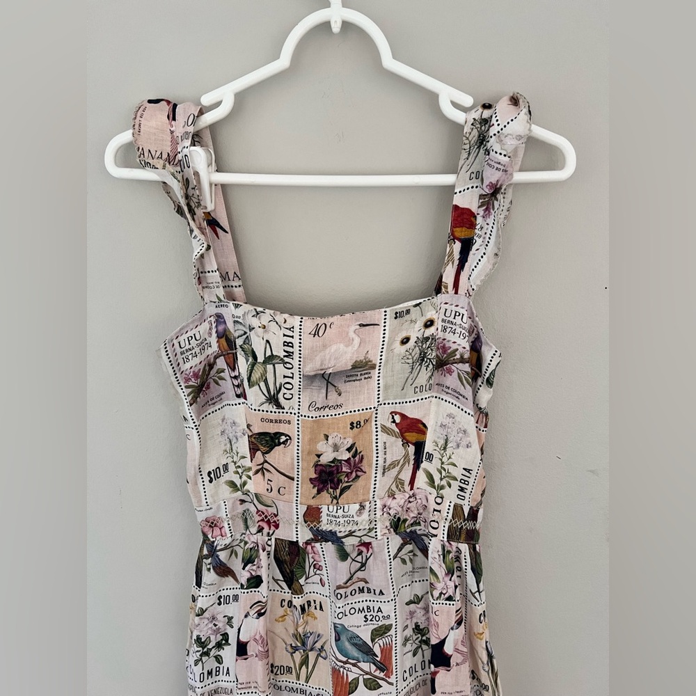 Agua Bendita Postage Stamp Linen Maxi Dress Size Small RARE - Picture 3 of 6